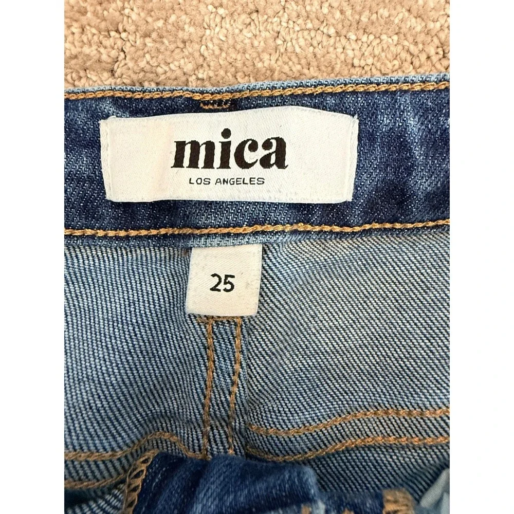 Mica Denim Jeans Womens 25 Blue Straight Leg Distressed Raw Hem High Rise‎
